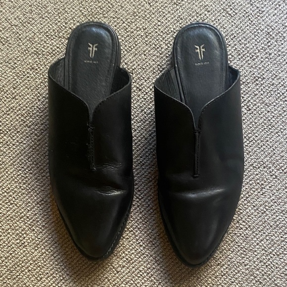 Frye Nolan Seam Mules Black Leather Slip-On Mules sz 9M - Picture 2 of 13